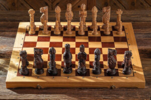 LARGE oak chess (65x65cm) inlaid, carved, wooden